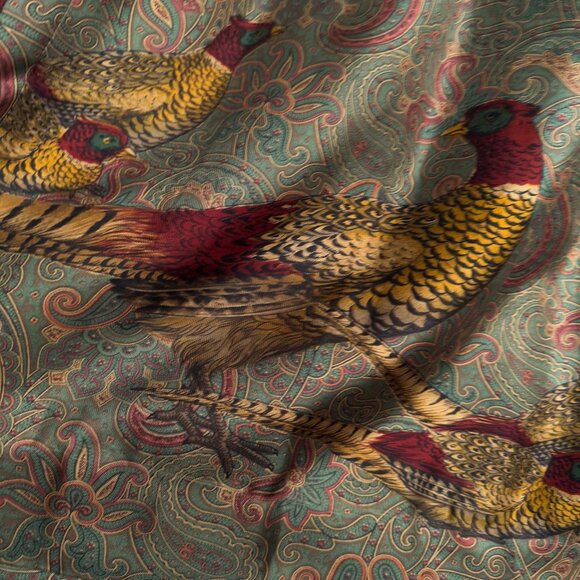 Vintage Ralph Lauren Silk Pheasant Hunting Theme Midi Skirt 8 - Picture 6 of 9